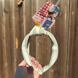 Piper K Linen Striped Green Knot Headband